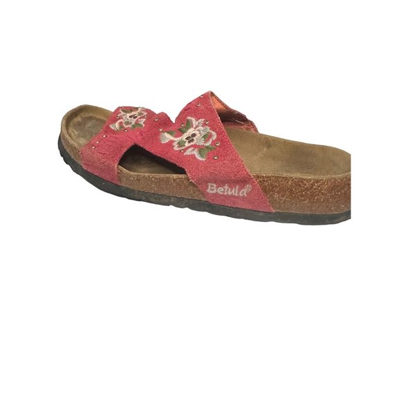 Birkenstock Pink Suede Floral Betula Sandals Size 6 Ladies Cork Has Cracks - Picture 6 of 12